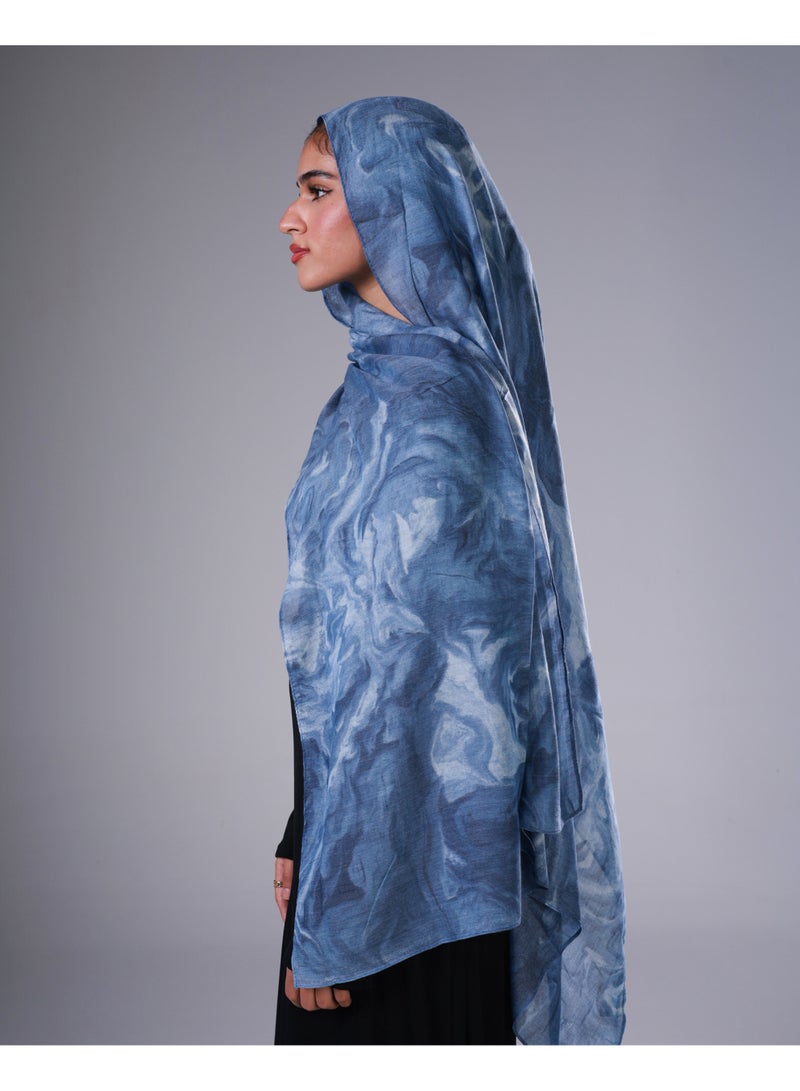 Lavezzi Marble Modal Hijab – Soft Breathable Long Scarf for Women – Lightweight Modest Fashion Headscarf – Elegant Everyday Hijab Shawl (Blue) - Image 2